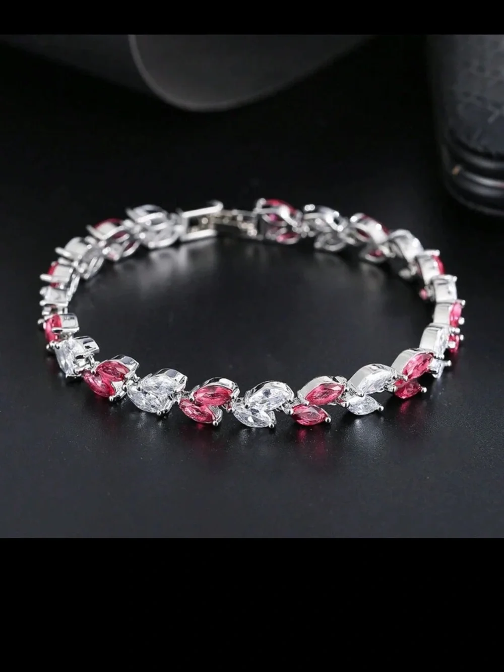 Silver-Tone Pink & Clear Crystal Tennis Bracelet - Women Jewelry